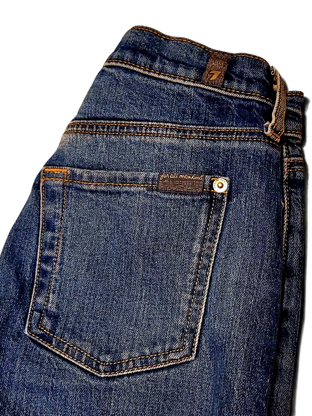 7 For All Mankind Ultra High Rise Dojo Flare Jeans Size 23 Raw Hem Blue Denim - Picture 4 of 10